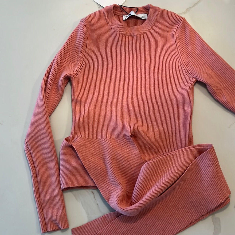 Zara Coral Ribbed Top With Tie around Detail Size Small NWT 💐💐